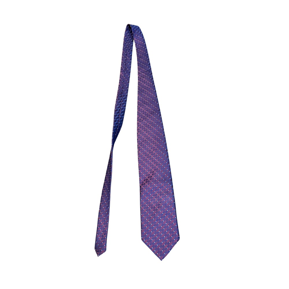 Tino Cosma Italy Silk Necktie Blue Burgundy Geometric Dash Hand Made Cravatte